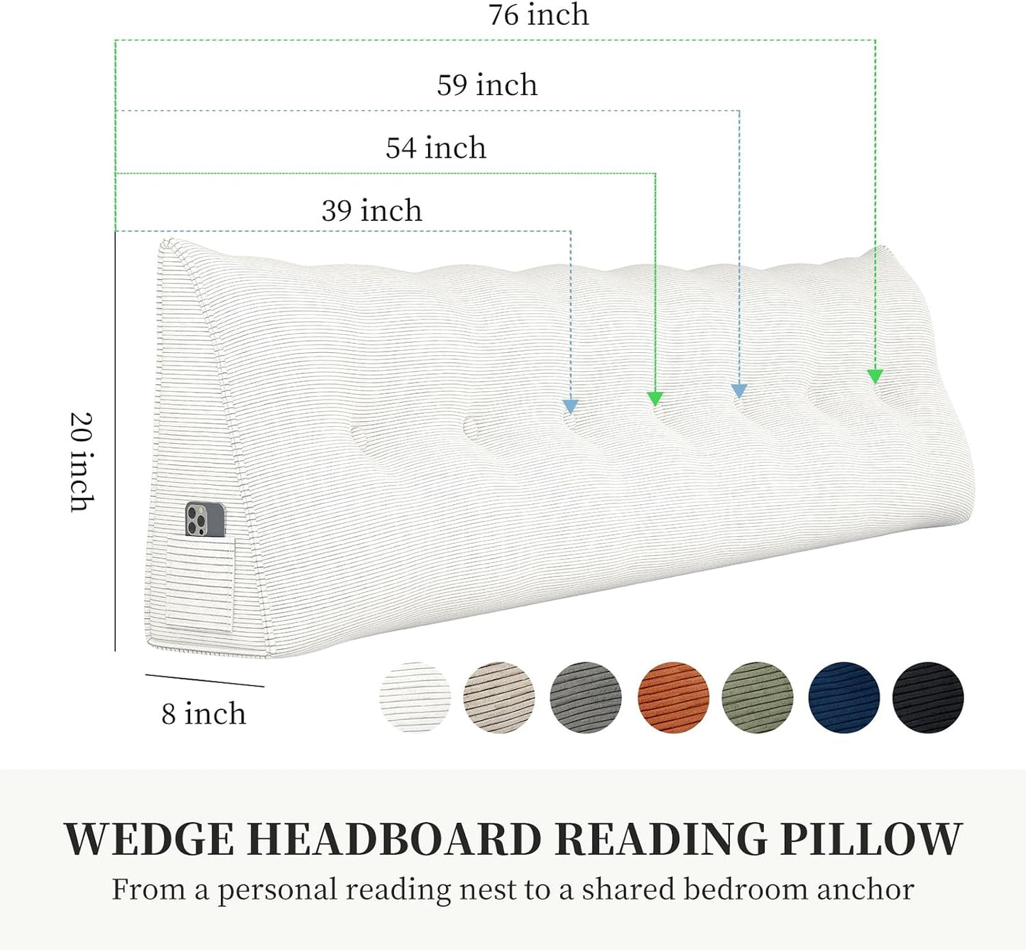 Headboard Wedge Pillows for Sitting Up in Bed Rest Adult，Triangular Upholstered Stuffed Reading Pillow for Sofa Couch Back Cushions Lumbar Body Support Dorm Bedroom（King，Corduroy Gray）