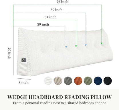 Headboard Wedge Pillows for Sitting Up in Bed Rest Adult，Triangular Upholstered Stuffed Reading Pillow for Sofa Couch Back Cushions Lumbar Body Support Dorm Bedroom（King，Corduroy Gray）