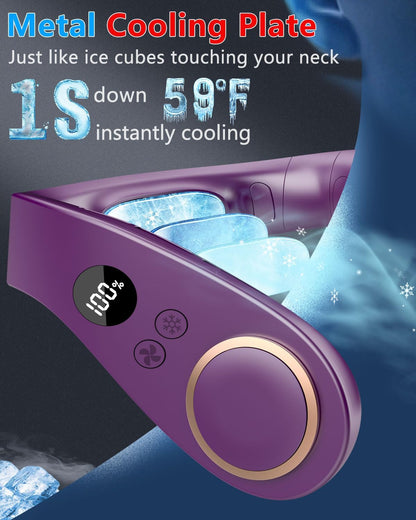 Neck Fan with Cooling Plate-24H Quiet Powerful Fans that Blow Cold Air-5 Speed&Power LED Display-USB 5500mAh Bladeless Wearable Personal AC Cooler for Women,Men,Kids,Travel,Outside,Indoor White