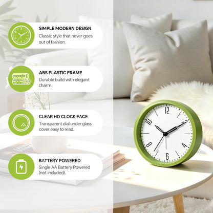 Silent Analog Loud Alarm Clock for Bedrooms, 4.5" Battery Operated Alarm Clock with Modern Round Design, Plastic Small Desk Clock for Heavy Sleepers Adults Teens Seniors College Dorms, Green