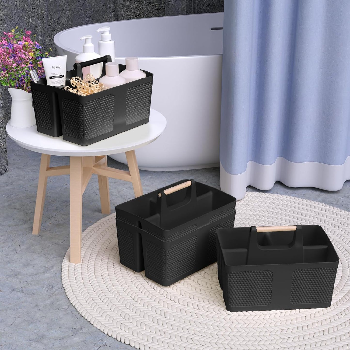 Shower Caddy Portable and Cleaning Caddy Organizer for Bathroom, Kitchen,Toiletries Storage, Caddy organizer with handle, Rust-Resistant, Durable Material(Milky White, 9.36"L×7.73"W×7.24"H)