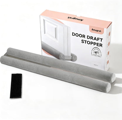 Premium Velvet Under Door Draft Stopper, 30-36 Inch Adjustable Double Sided Door Seal, Noise Blocker and Soundproof Sweep, Blocks Light, Dust, Air, Wind, and Bugs,Gray