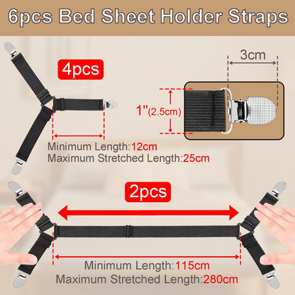 4 Pack Mattress Elastic Straps, Elastic Bed Sheet Holders for Corners Fitted Straps Clip Adjustable Bedsheet Grippers Mattress Sheet Corner Holders, Fitted Bedsheet Clip for Bedding Sofa Cover