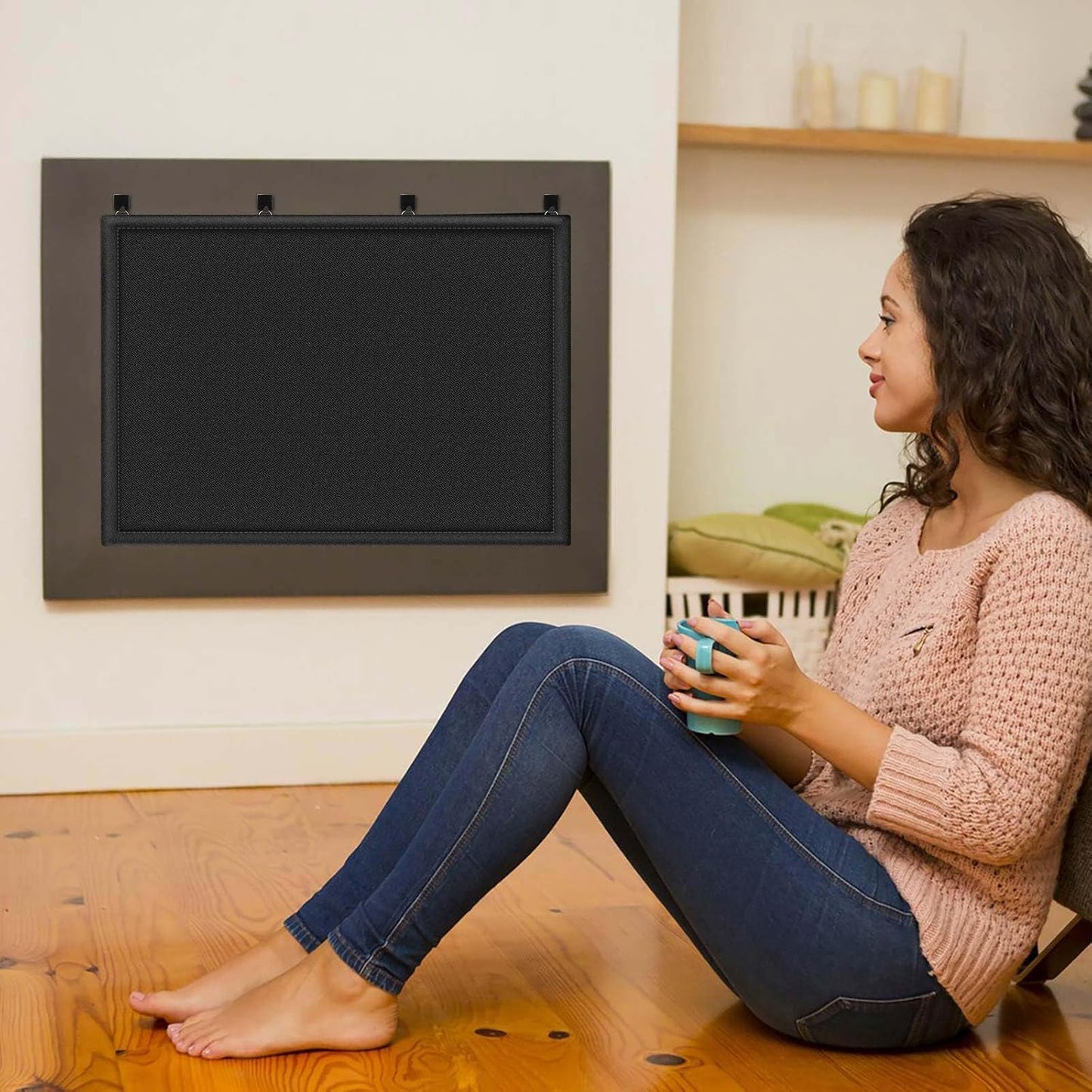 Magnetic Fireplace Draft Cover, Fireplace Blocker Blanket Stops Heat Loss, Adjustable Fireplace Draft Stopper Save Energy for Indoor Iron Frame Black 42" W x 36" H