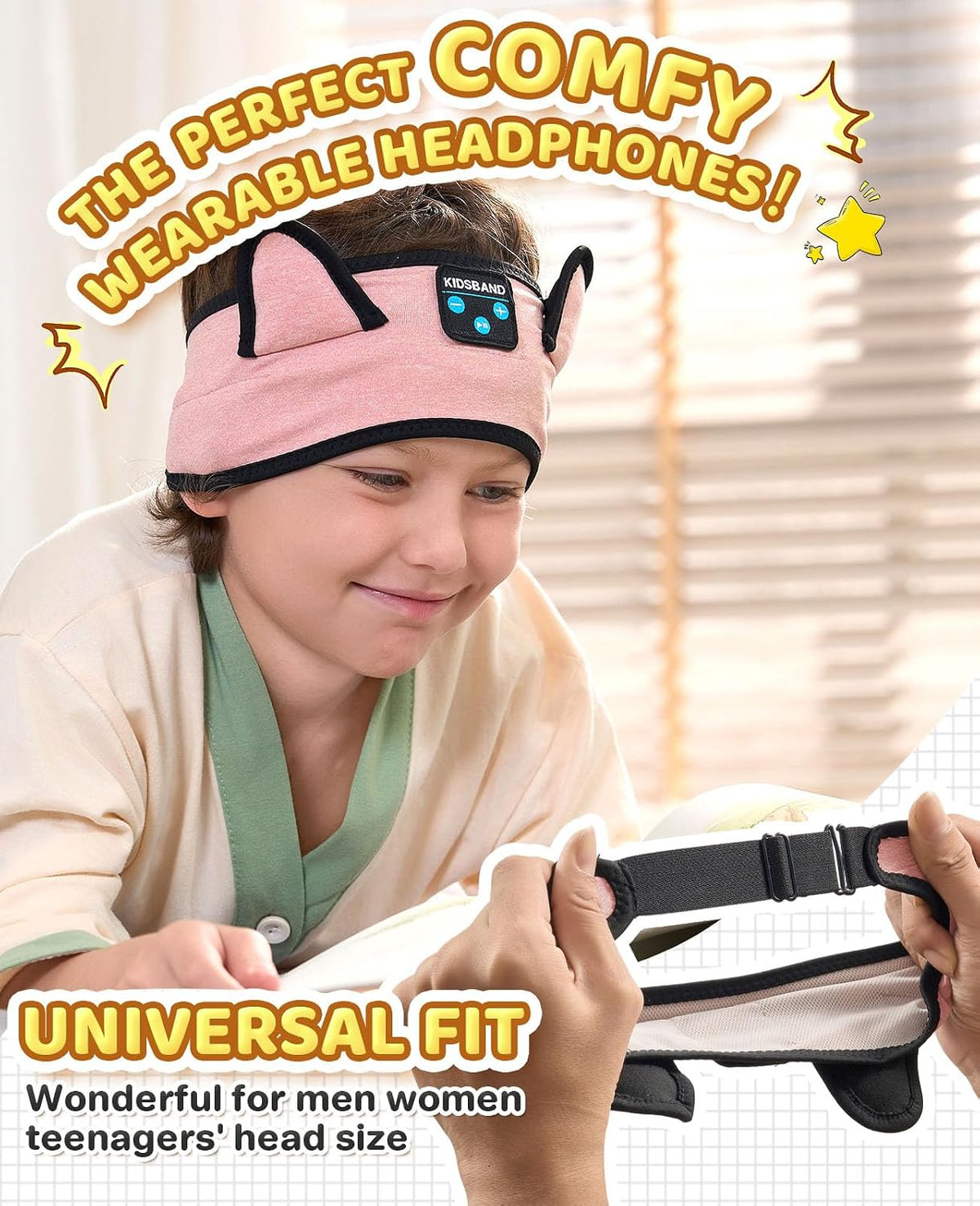 KIDSBAND Kids Bluetooth Headphones, Sleep Headband [Wireless & Wired Playback 2in1] Foldable Headphones for School/Travel/Tablet/Sleep