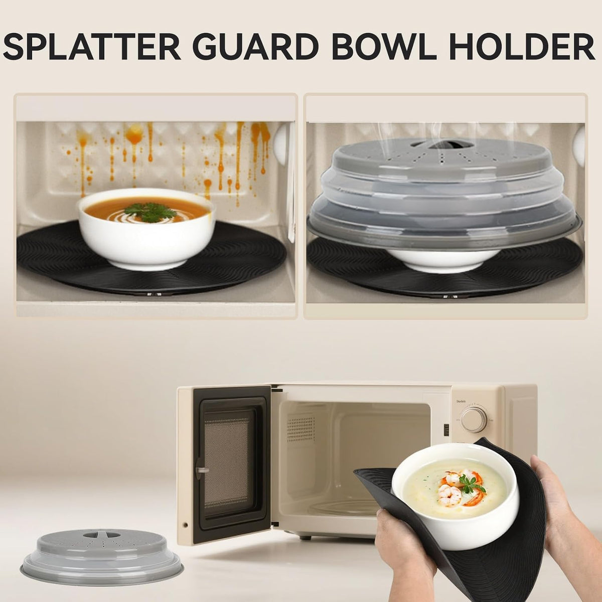 Collapsible Microwave Splatter Cover, Black, 10.5 inch