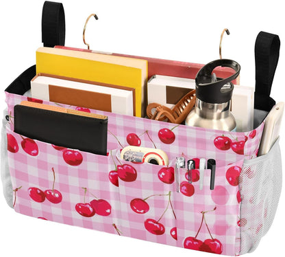 Bedside Caddy Hanging Bunk Bed Caddy Bed Organizer Hanging Pocket with 2 Hooks Bedside Storage Organizer Pocket Bag Holder Checkered Light Green - Colors B