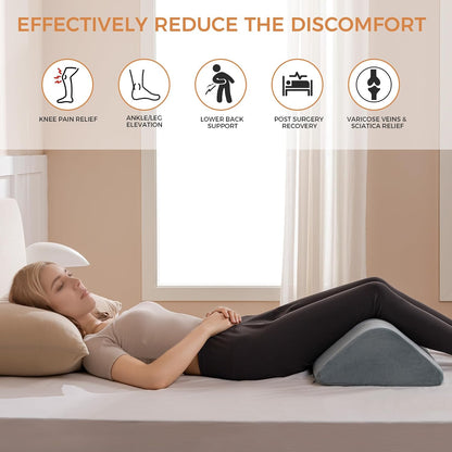 Knee Wedge Pillow for Post-Surgery Recovery-Leg Elevation Support for Sleep Position, Alleviating Lower Back & Hip Pain Enhancing Circulation in Ankles Legs Triangle Pillow with Removable Cover