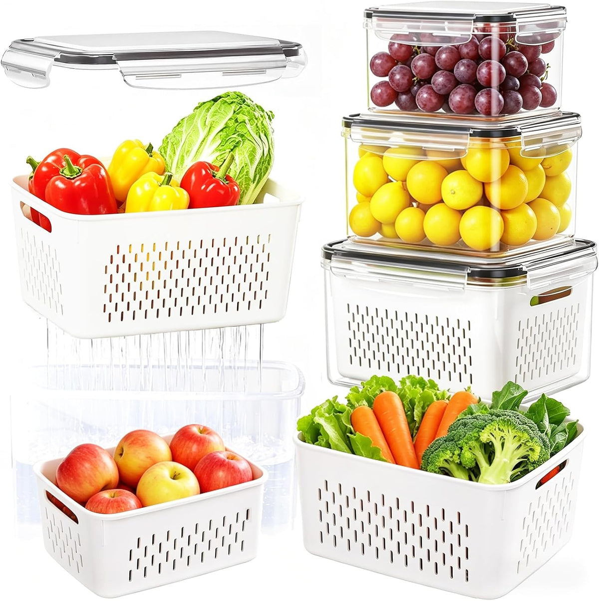 4 Plastic Sealed Freshness Boxes With Removable Filters, Fruits And Salads