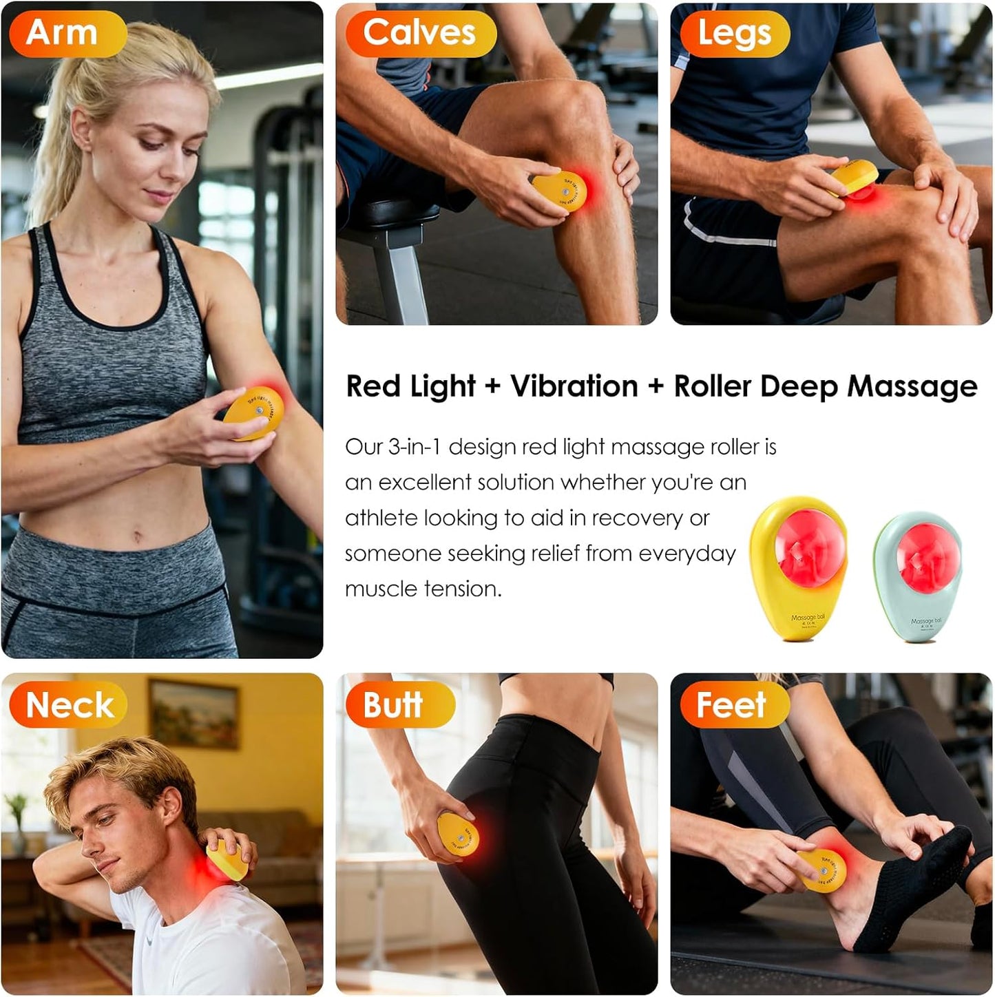 Red Light Vibrating Massage Ball - Handheld Trigger Point Tool for Deep Tissue Massage and Myofascial Release, Portable Massager for All Over the Body (Avocado)
