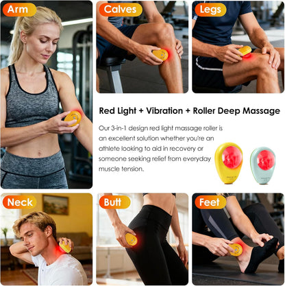 Red Light Vibrating Massage Ball - Handheld Trigger Point Tool for Deep Tissue Massage and Myofascial Release, Portable Massager for All Over the Body (Avocado)