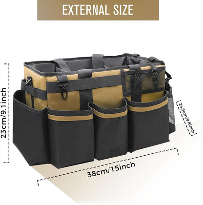 SCAVATA Wearable Cleaning Caddy, Cleaning Caddy Supplies Organizer with Handle & Shoulder Straps for Housekeepers, Under Sink & Car Cleaning Tool Organizers Bag with 4 Foldable Divider (NavyBlue)