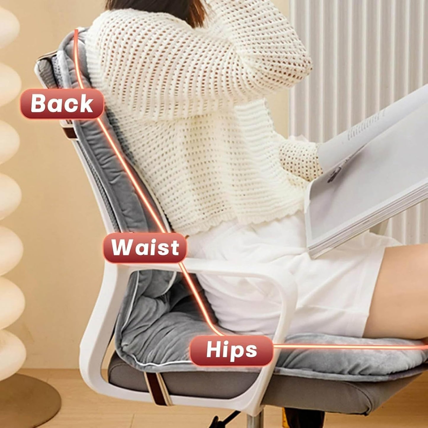 Office Heated Seat Cushion for Desk Chair,Upgraded Lumbar Support Seat for Cushions for Dorm Desk Chair with Back, USB Interface, 3-Speed Temperature Control (Light Pink)