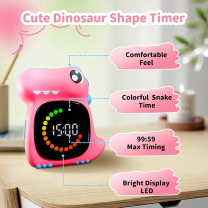Pink Dinosaur Visual Timer for Kids, Girls Potty Training Timer | Color Countdown, Rechargeable, LED Screen, 99 Minute, Toddler, Children, Transition, 2-Min Toothbrush Setting, Hand Washing