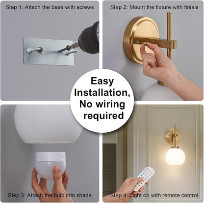 Wireless Wall Sconces with Remote Control, Battery Operated Wall Sconce Set of 2, Black & Gold Rechargeable Dimmable Wall Light for Bedroom Living room Bathroom Hallway Entryway Stairwell, 3000K