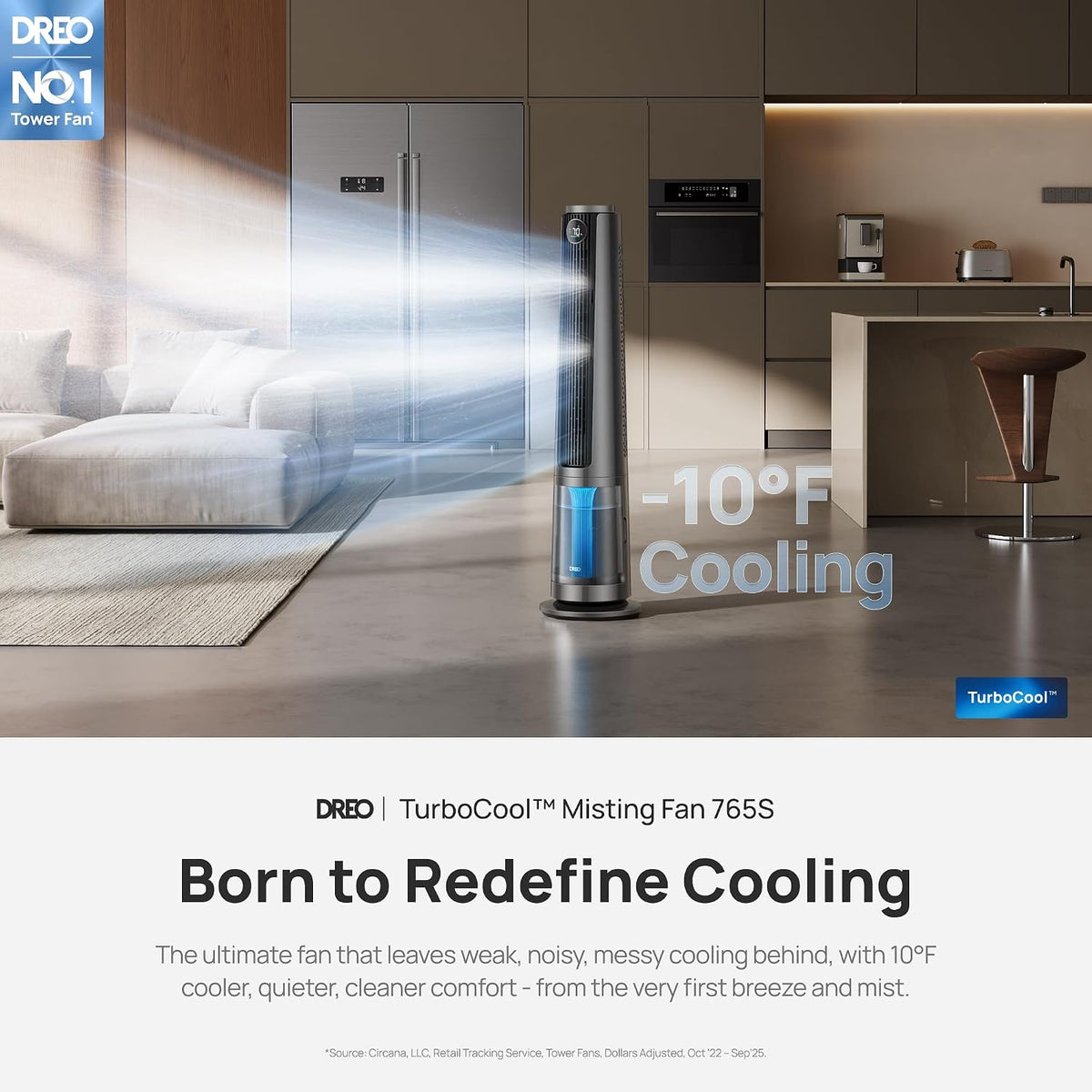 DREO TurboCool Misting Fan 765S, Fans that Blow Cold Air, 10°F Cooling Fan