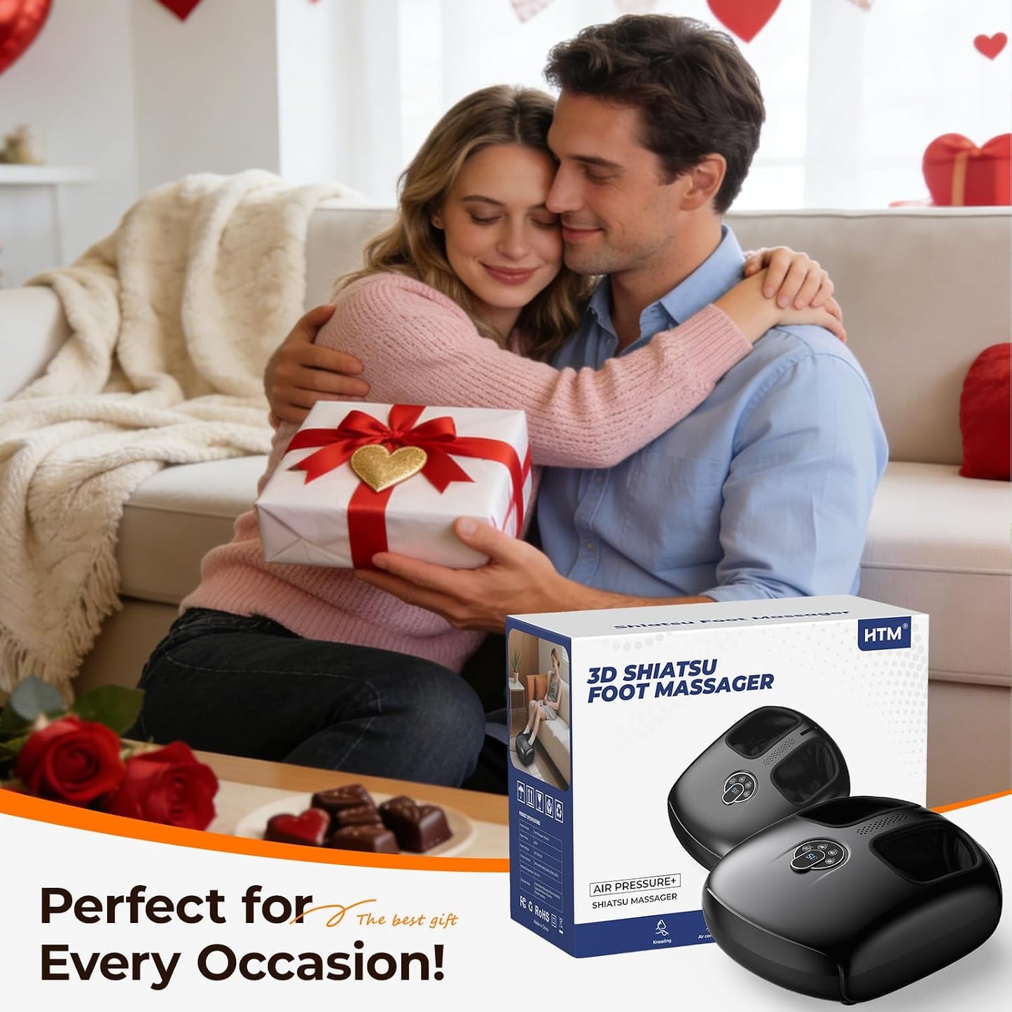 Foot Massager with Heat, 4 Modes & Vibration & Compression & Rolling for Feet Toes Relief, Electric Shiatsu Foot Massager with Remote, Fits Up to Men's Size 12, Gift for Women Men Father's Day