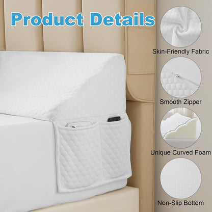 MEGCXIT King Bed Wedge Pillow for Headboard, 76"×10"×6", White | Bed Gap Filler, Triangle Pillow Wedge for Headboard Gap, Bolster Pillows for Beds, Anti-Slip Mattress Wedge Gap Filler