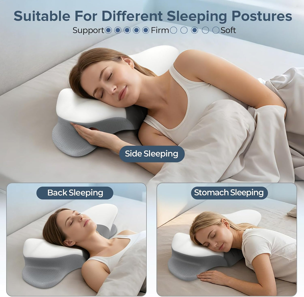 Cervical Neck Pillow for Pain Relief, Ergonomic Side Sleeper Pillow for Sleeping, Orthopedic Neck Support Contour Memory Foam Pillow for Side Back Stomach Sleepers, Ideal for Office Travel
