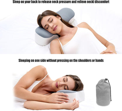 Bespilow Travel Size Cervical Neck Pillow for Sleeping,Ergonomic Support | Small Comfortable Contour Memory Foam Pillows for Neck Pain Relief, Compact Camping Pillow for RV, Road Trip, Cooling Cover