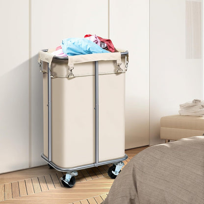 100L Rolling Laundry Hamper Basket with Wheels for Bedroom, Grey | Laundry Sorter Cart with Removable Bag, Tall Narrow Slim Clothes Organizer, Sturdy Metal Frame, Dorm Space Saving