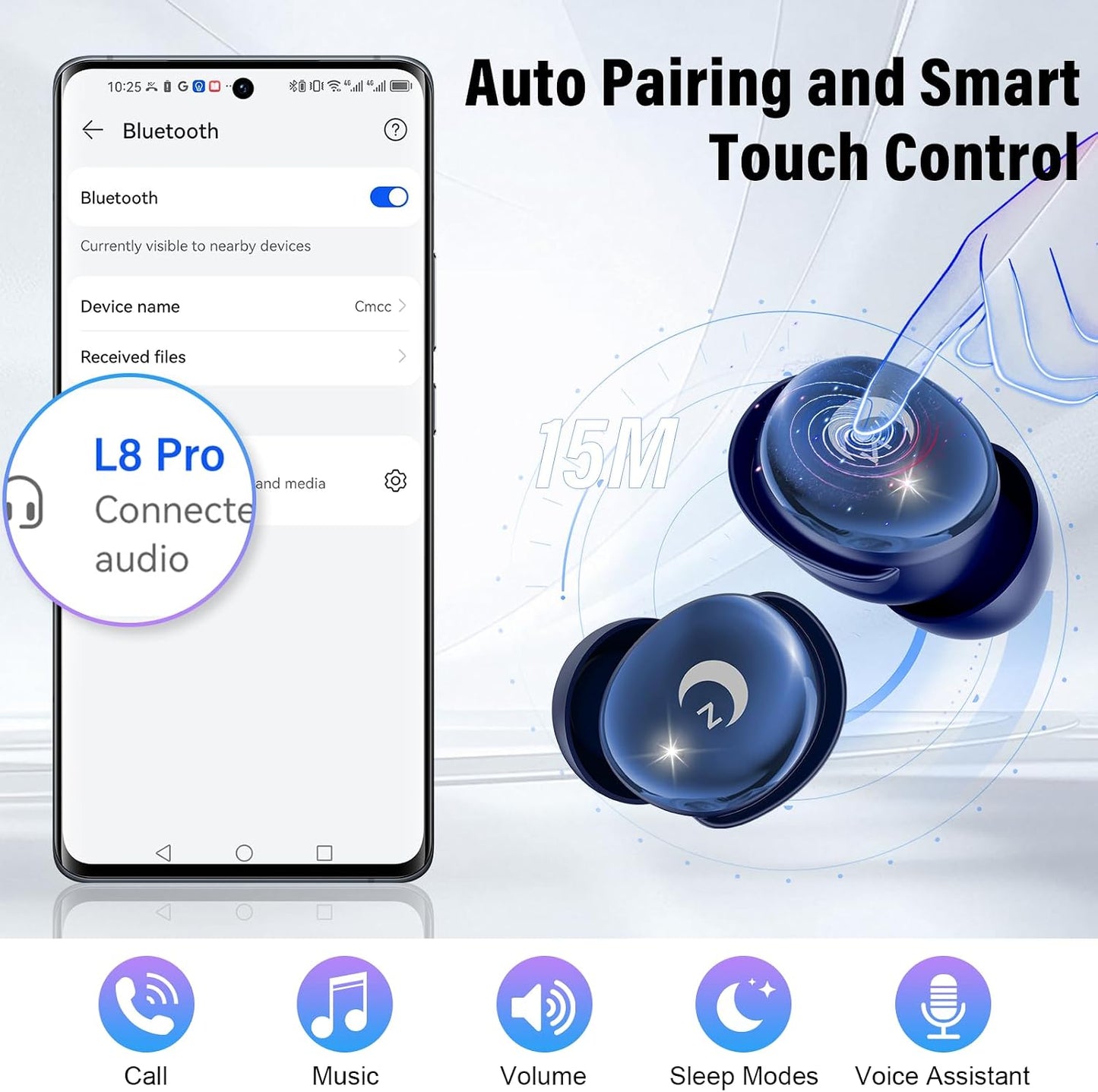 2026 Sleep Earbuds Bluetooth 5.4 in Ear Smart Touch Screen Ear Buds, 48H Playtime Mini Sleep Headphones Small Design for Side Sleepers, 5 EQ Modes, Crystal-Clear Calls, IPX7 Waterproof Earphones Black