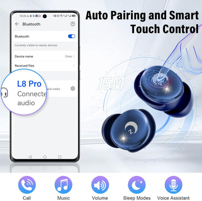 2026 Sleep Earbuds Bluetooth 5.4 in Ear Smart Touch Screen Ear Buds, 48H Playtime Mini Sleep Headphones Small Design for Side Sleepers, 5 EQ Modes, Crystal-Clear Calls, IPX7 Waterproof Earphones Black