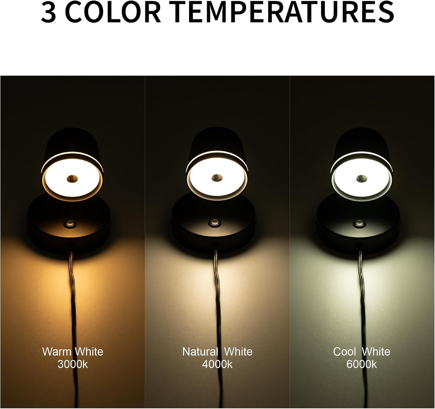 Aisilan LED Plug in Wall Sconce with Touch Dimmable Control Adjustable Wall Mounted Lamp Angle Anti-Glare Matte White Aluminum Bedside Reading Wall Lights for Bedroom Living Room