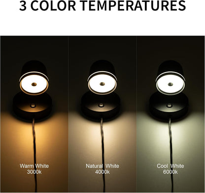 Aisilan LED Plug in Wall Sconce with Touch Dimmable Control Adjustable Wall Mounted Lamp Angle Anti-Glare Matte White Aluminum Bedside Reading Wall Lights for Bedroom Living Room