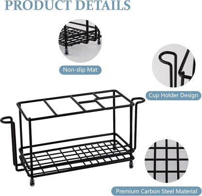 Toothbrush Holders Toothpaste Organizer Bathroom Accessories, Matte Black | Carbon Steel, 4 Slots, Removable Drip Tray, Easy to Clean, Electric Toothbrush Storage, for Countertop, Shower, Sink