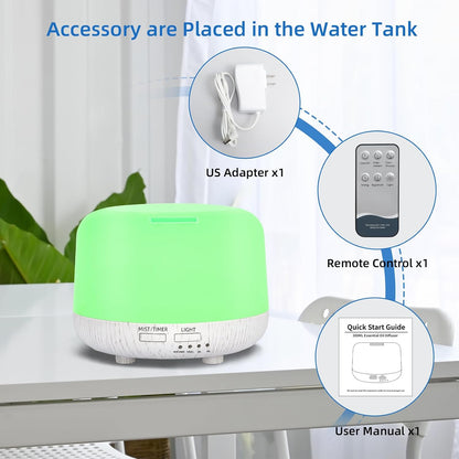 SPLITSKY 300ml Ultrasonic Essential Oil Diffuser with Remote Control | 7-color LED lighting, 2 mist modes, 2H and 4H timers, and waterless auto shut-off for bedrooms, desks and offices.