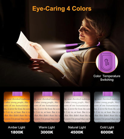Gritin Book Light, Eye Caring 4-Color&5-Brightness Neck Light Reading Light | Stepless Dimming, 30-min Timer, 80+ Hrs Runtime, Bendable Round Neck Design, Lightweight for Reading, Knitting, Repairing