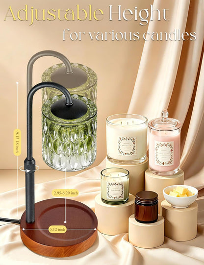 Briever Dimmable Candle Warmer Lamp with Timer, Height Adjustable Electric Candle Wax Warmer, Christmas Birthday Gifts for Women Mom, House Warming Gifts New Home Room Decor, Black Solid Wood Base