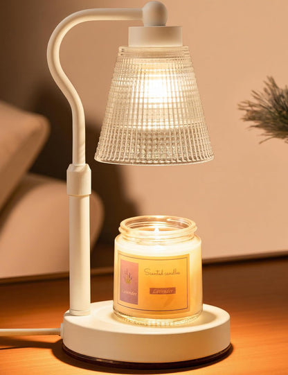 Candle Warmer Lamp for Jar Candles, Height Adjustable & Dimmable with 2/4/8H Timer, 2*50W Halogen Wax Melter Warmer for Home Office Décor, Flameless & Smokeless, Gift for Women Mom, Black-Clear/1 Pack