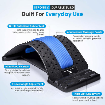 Spine Decompression Back Stretcher with Massage Ball - 3 Level Adjustable | Back Cracker Board for Lower Back Comfort - Posture Support and Scoliosis Aid for Home, Office & Gym