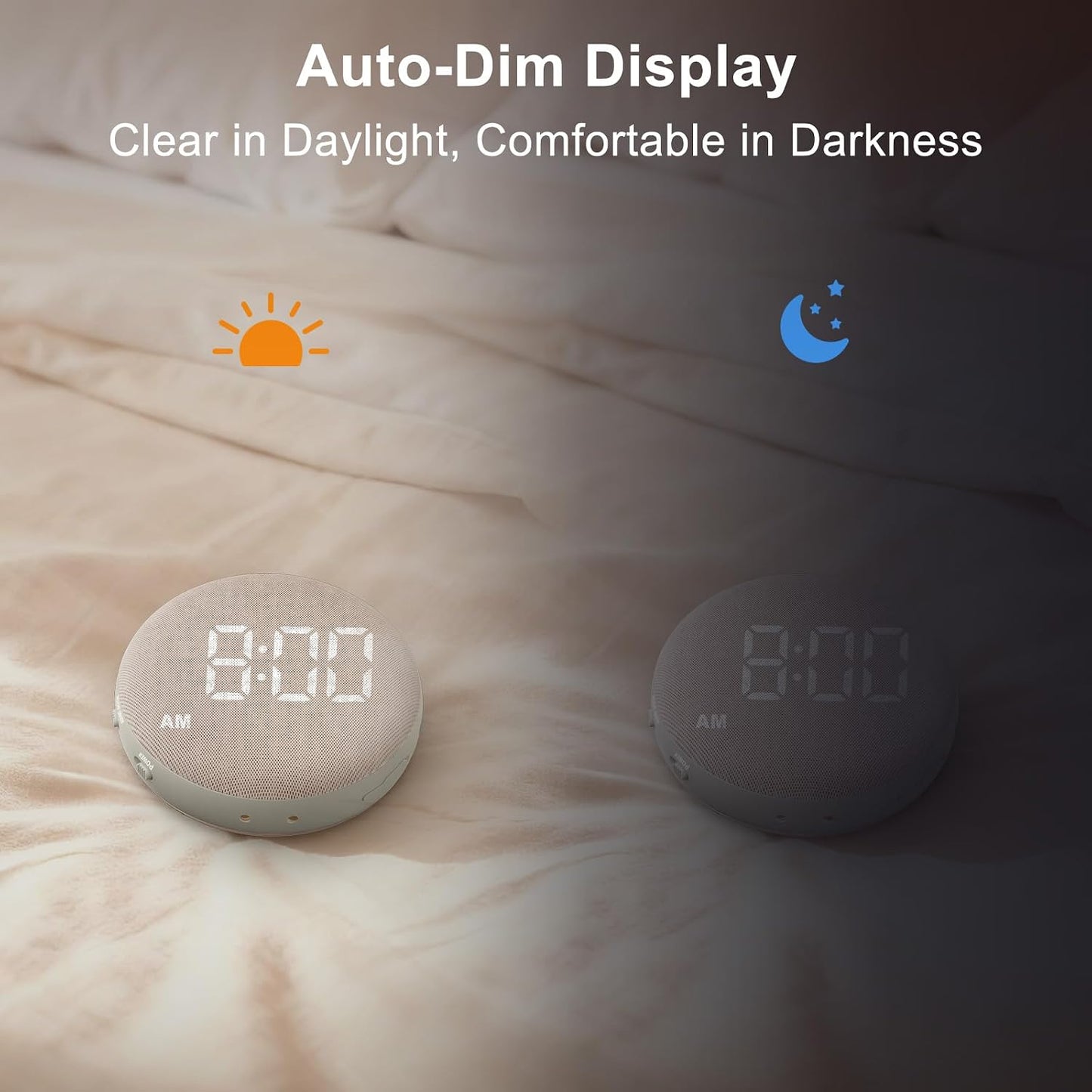 SolaceRise Extra Loud Alarm Clock Vibrating Bed Shaker for Heavy Sleepers | Auto-Dim Digital Clock for Hearing Impaired Deaf - Portable Rechargeable Battery for Bedroom Travel Dorm - Putty