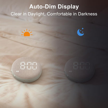SolaceRise Extra Loud Alarm Clock Vibrating Bed Shaker for Heavy Sleepers | Auto-Dim Digital Clock for Hearing Impaired Deaf - Portable Rechargeable Battery for Bedroom Travel Dorm - Putty
