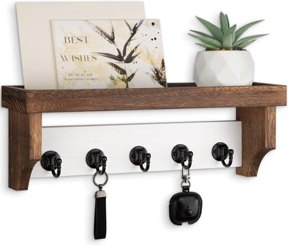 Key and Mail Holder Wall Mount, Mail Organizer with 5 Key Hooks | Key Holder with Shelf, Key Holder for Coat, Dog Leash, Home Decor Rack, Entry Way Organizer