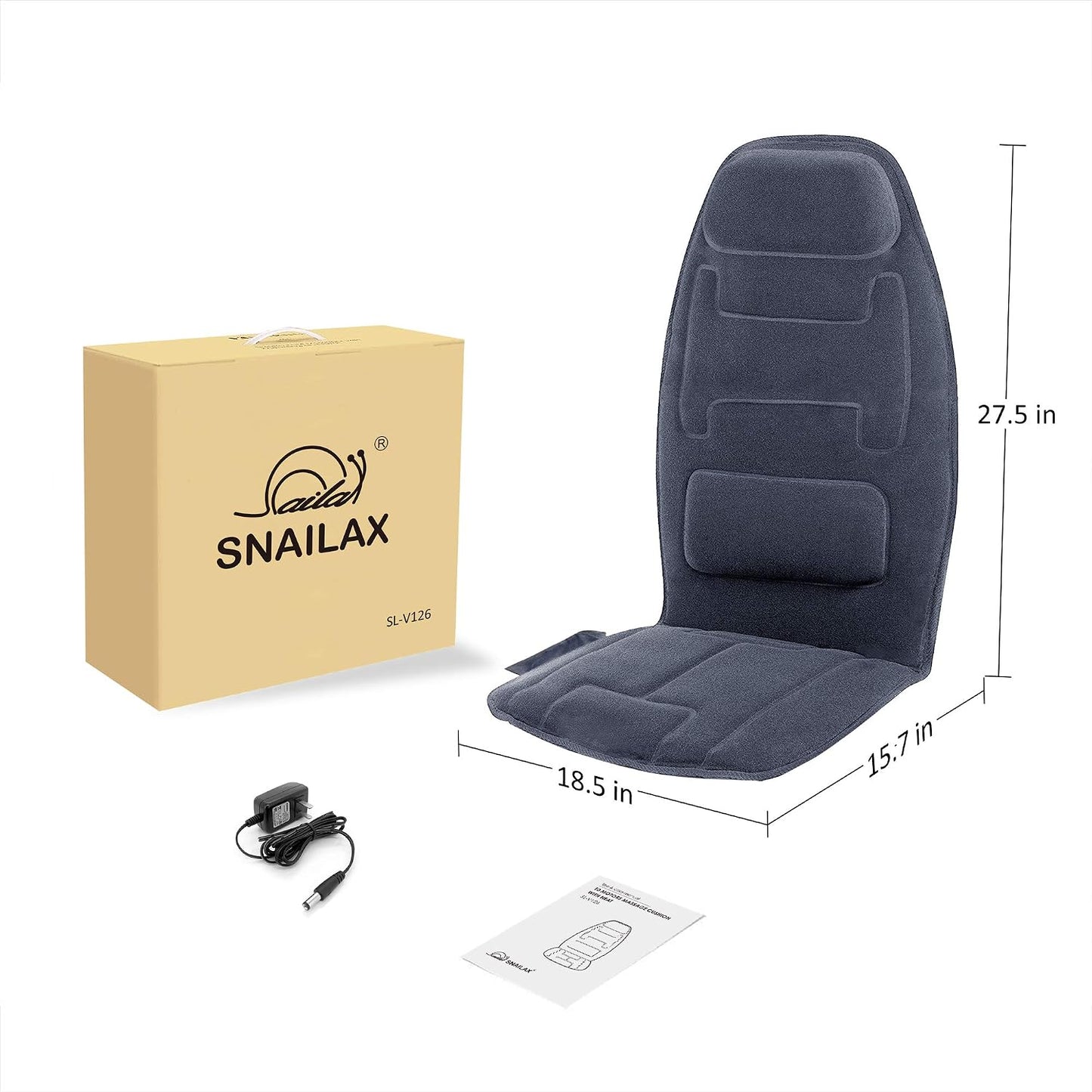 Snailax Massage Seat Cushion with Heat - Extra Memory Foam Support Pad in Neck and Lumbar,10 Vibration Massage Motors, 2 Heat Levels, Back Massager Chair Pad for Back | 【Gift for Men Women】10 Vibration Motors, 5 Massage Modes, Adjustable 3 Intensity,