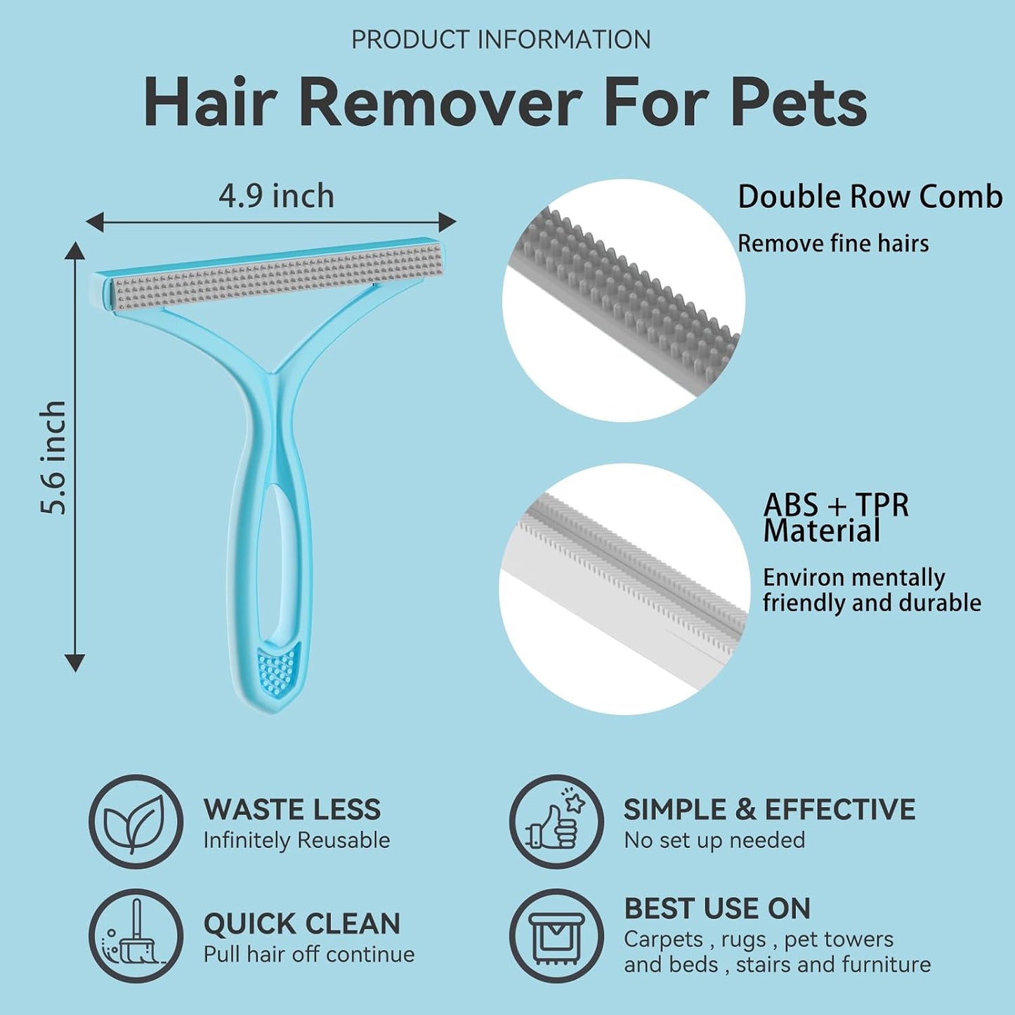 Pet Hair Remover, Dog and Cat Hair Remover, Carpet Rake, Carpet Scraper | Pet Hair Removal Tool, Carpet Rake for Pet Hair Removal, Pile Brush, Carpet, Car Cushions, Sofa, Pet Bed, Furniture, Rug