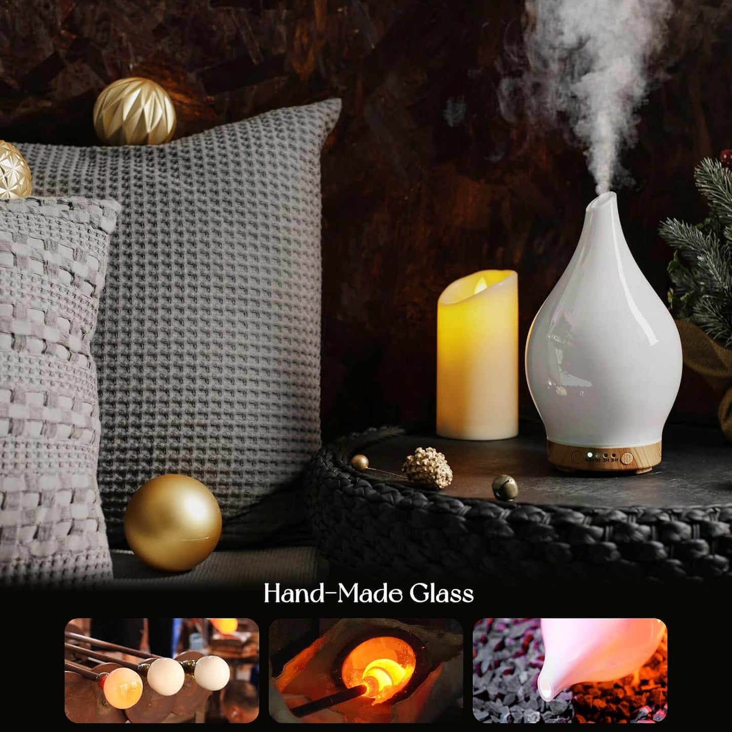 Porseme Oil Diffuser 3D Glass Aromatherapy Ultrasonic Humidifier, Air Refresh Auto Shut-Off, Timer Setting, BPA Free for Home Hotel Yoga Leisure SPA Gift 150ml Last 6H - Colors A