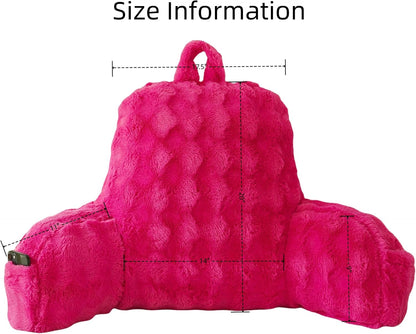 Faux Fur Reading Pillow for Sitting in Bed, Large Backrest Bed Pillow with Arms, Back Support Pillow for Lounging Bedrest, Beige