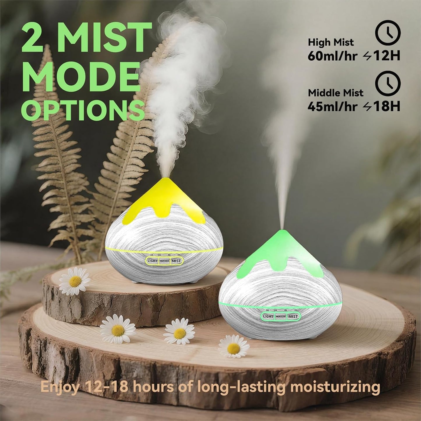 500ML Essential Oil Diffuser, Aromatherapy Diffuser with Remote Control, Multifunctional Air Diffusers for Home Office Room, Fragrance Aroma Diffuser with 7 Color LED & 2 Mist Mode, Brown