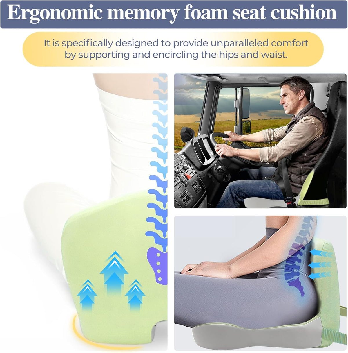 Car Seat Cushion with Lumbar Support Pillow, Seat Cushion for Driving