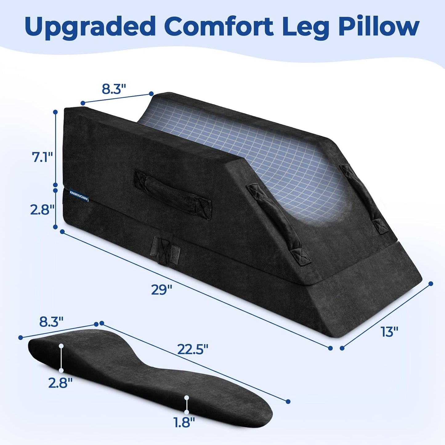 KingPavonini 4-Height Adjustable Leg Elevation Pillows for After Surgery | Soft Yet Supportive Memory Foam, Fits Various Heights, Relieve Pain & Swelling, 4 Handles & Insert Pad, Washable Velvet Cover