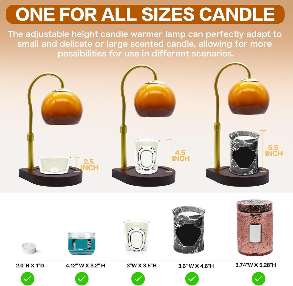 Candle Warmer Lamp with Timer 2H/4H/8H, Adjustable Height, Ocean