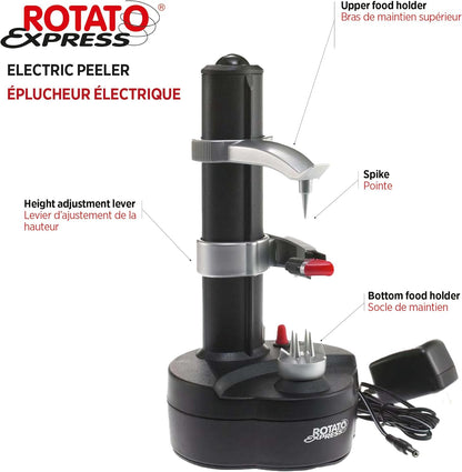 Starfrit Rotato Express Electric Peeler - 2 Spare Blades - Safe & Easy to Use - Effortlessly Peels Vegetables and Fruit