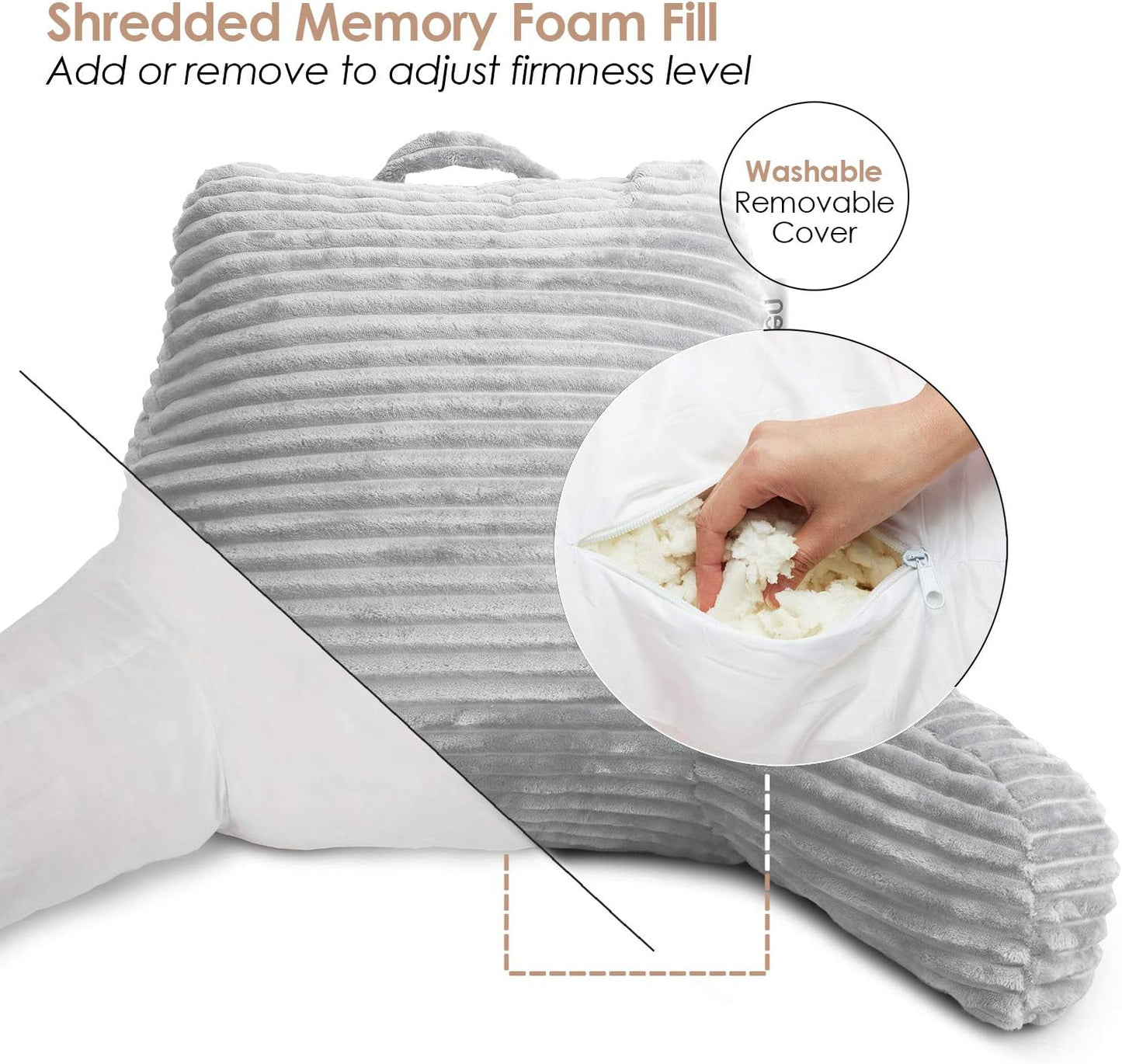 Hearth & Harbor Reading Pillow for Bed Adult – Back Pillow for Sitting in Bed, Standard Bed Pillows for Sitting Up in Bed, Foam Bed Chair Pillow, Stone Blue Bed Rest Pillow