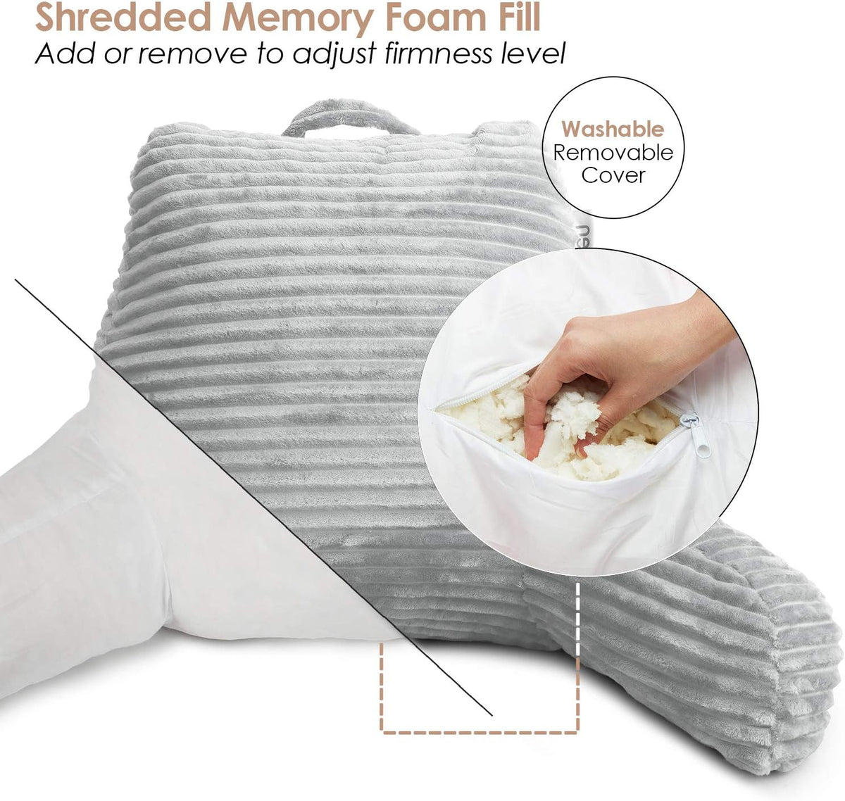 Hearth & Harbor Reading Pillow for Bed Adult – Back Pillow for Sitting in Bed, Standard Bed Pillows for Sitting Up in Bed, Foam Bed Chair Pillow, Stone Blue Bed Rest Pillow