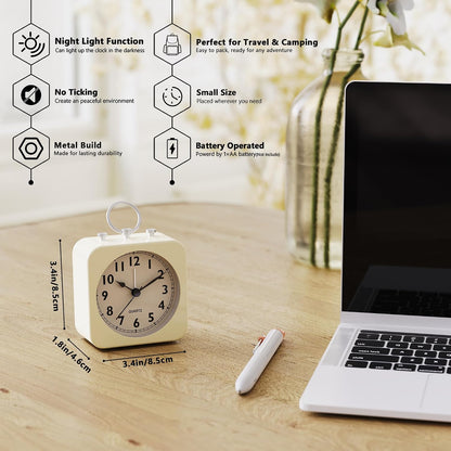 AYRELY® Small Metal Alarm Clock, Desk and Table Clock for Travel
